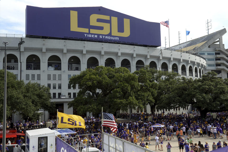 FILE - Tiger Stadium is seen before an NCAA football game between LSU and Northwestern State in Baton Rouge, La., Sept. 14, 2019. LSU and 10 former students who sued the school over alleged mishandling of sexual assault and domestic violence complaints against football players and others at Louisiana’s flagship state university have settled the case, a judge wrote in a March 28, 2024, order. (AP Photo/Patrick Dennis, File)