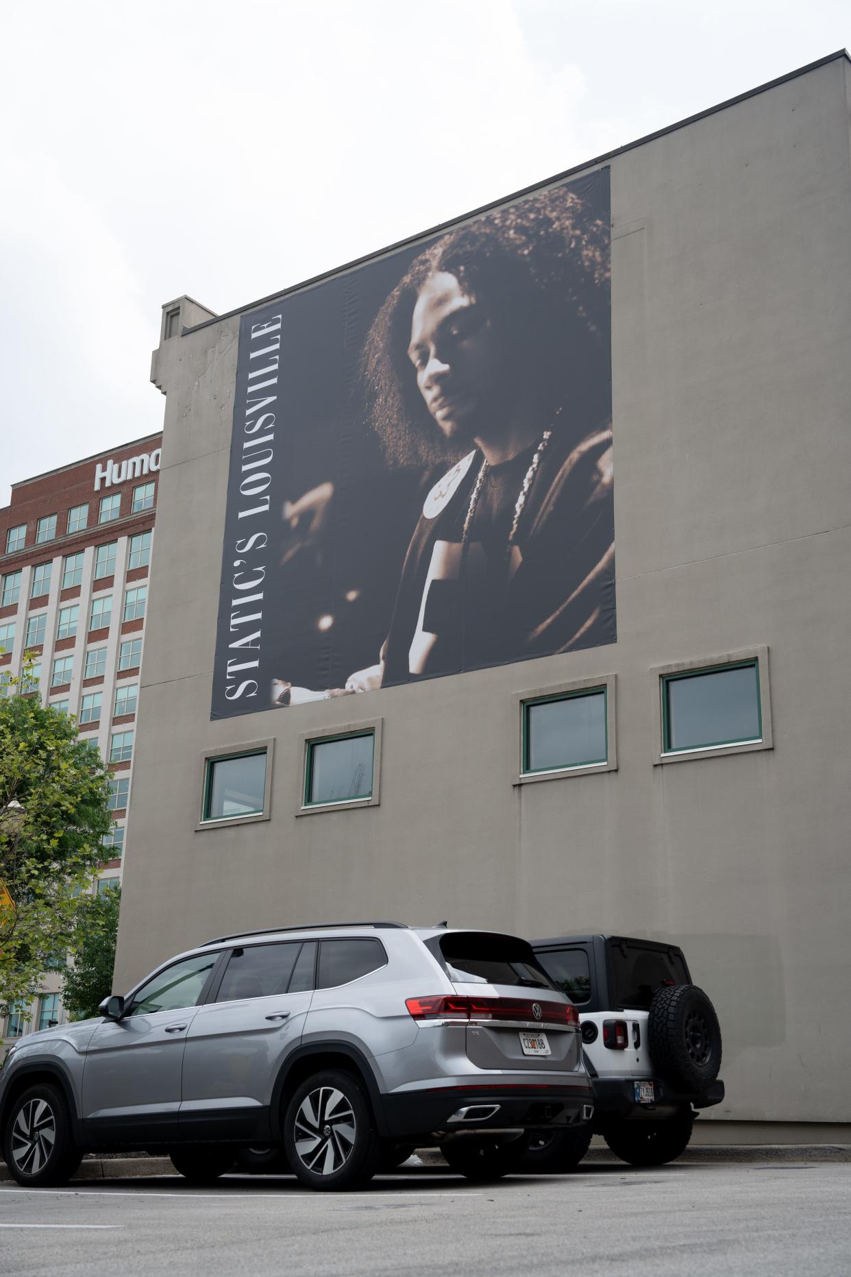 Static Major’s Louisville Hometown Heroes banner hangs on the Roots 101 African-American History Museum on Wednesday, May 22, 2024.