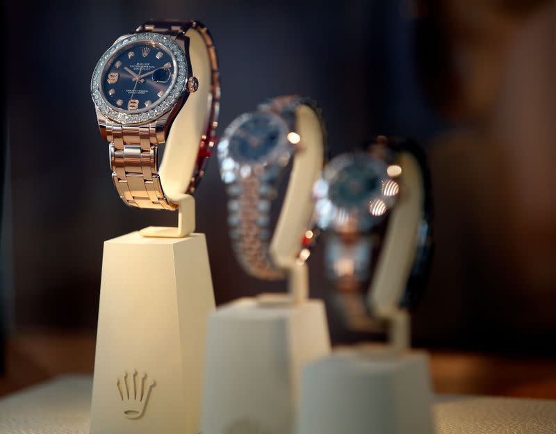 FILE PHOTO: Watches of Swiss watchmaker Rolex on display at the Monte Carlo Country Club