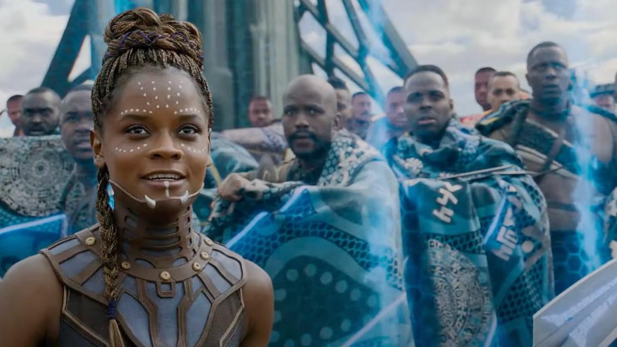  Letitia Wright, Taraja Ramsess and other actors in Black Panther. 