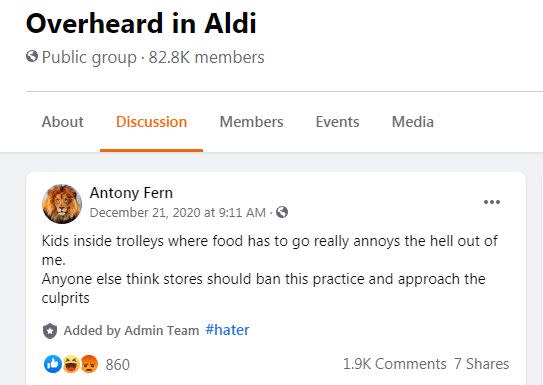 Der Post in der Gruppe "Overheard in Aldi"  löste viele Reaktionen aus.(Bild: Screenshot/Facebook)
