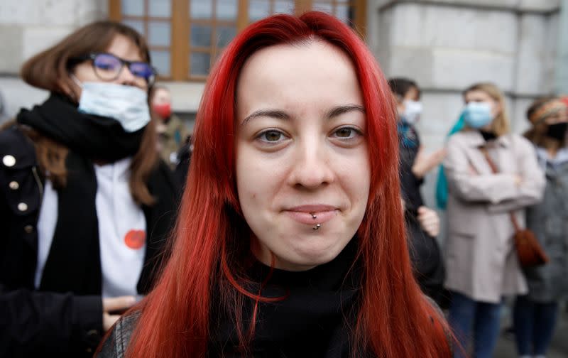 Rutkowska, takes part in a protest against the ruling by Poland's Constitutional Tribunal that imposes a near-total ban on abortion in Warsaw