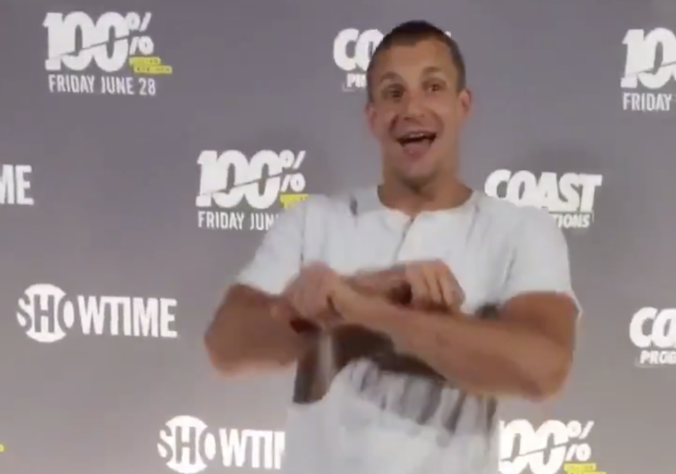 Rob Gronkowski has slimmed down considerably from his playing days. (@ShoSports)