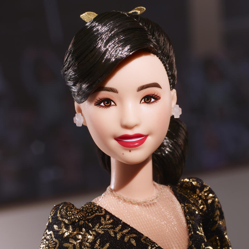 This image provided by Mattel in April 2024 shows the company's Kristi Yamaguchi Barbie doll. Yamaguchi became the first Asian American to win an individual gold medal for figure skating at the 1992 Winter Olympics. (Mattel via AP)