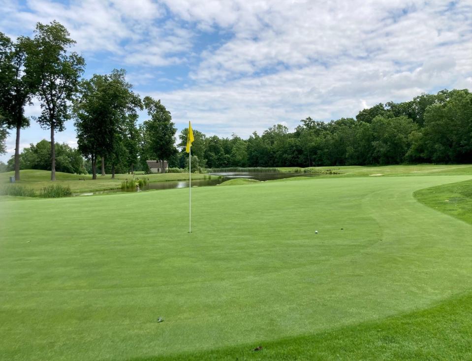 Looking back from behind the 17th green at Coyote Preserve Golf Club in Fenton.