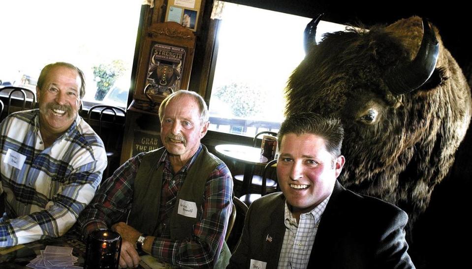 Tunny Ortali, left, Bruce Breault, and Toney Breault of F. McLintocks inside their Shell Beach restaurant January 22, 2004.