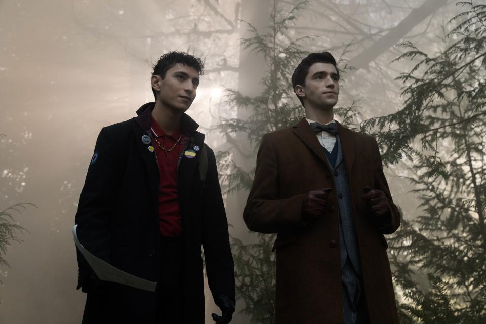 (L to R) Jayden Revri as Charles Rowland and George Rexstrew as Edwin Payne in episode two of *Dead Boys Detectives.*