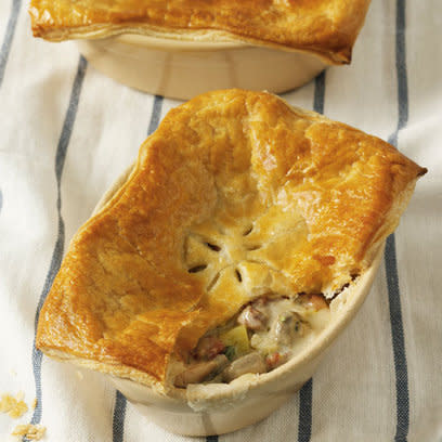 <b>Chicken, bacon and vegetable pot pie </b><br><br> Pot pies are easy to put together and make a great family supper. This step-by-step recipe is perfect if you have never made a pie before, as there is no fiddly pastry crimping.<br><br> <a href="http://uk.lifestyle.yahoo.com/chicken--bacon-and-vegetable-pot-pie.html" data-ylk="slk:See the full recipe here;elm:context_link;itc:0;sec:content-canvas;outcm:mb_qualified_link;_E:mb_qualified_link;ct:story;" class="link  yahoo-link"><b>See the full recipe here</b></a>