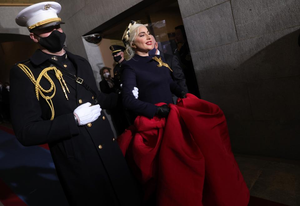 Lady Gaga arriving to sing the National Anthem at the inauguration of Joe Biden (Getty Images)