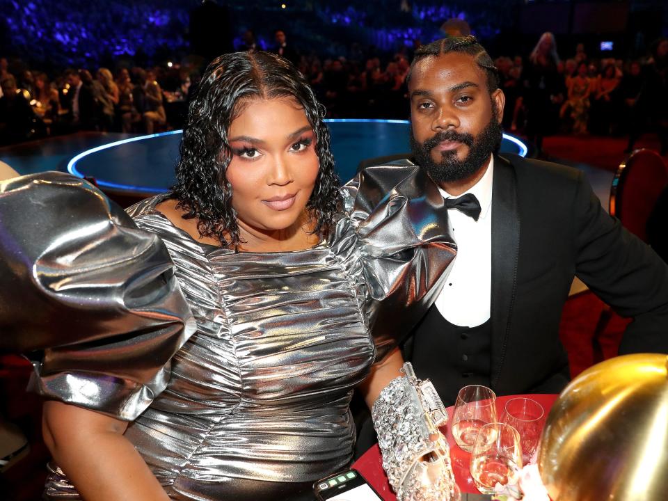 Lizzo and Myke Wright attend the 65th GRAMMY Awards at Crypto.com Arena on February 05, 2023 in Los Angeles, California.