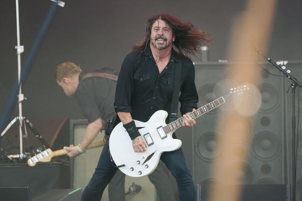 Foo Fighters dedicated the last song of their surprise Glastonbury set to Taylor Hawkins (Yui Mok/PA) (PA Wire)