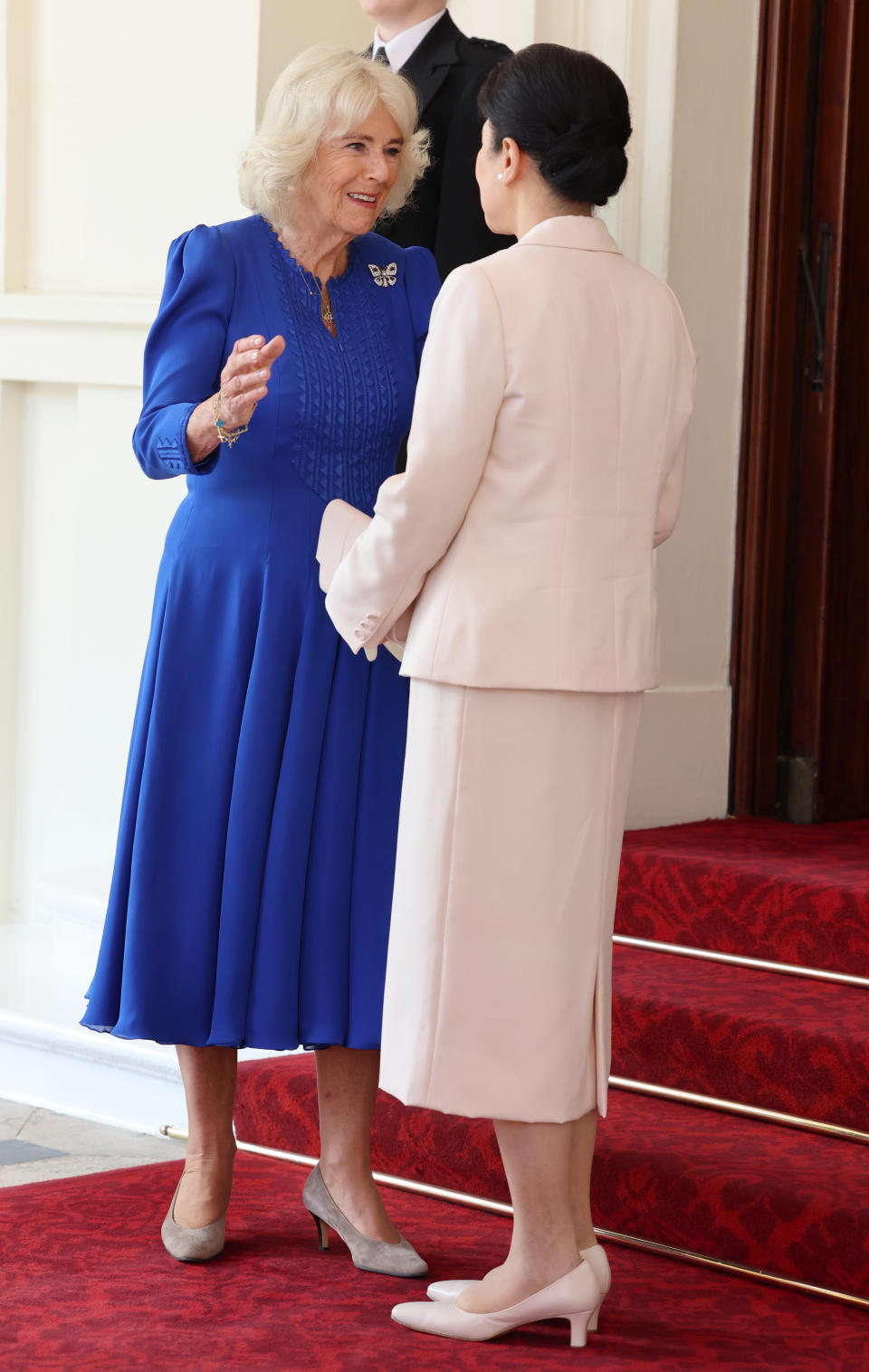 king charles, king charles lll, queen camilla, suede pumps, suede heels, taupe heels, taupe shoes, taupe suede pumps, royal style, queen camilla style