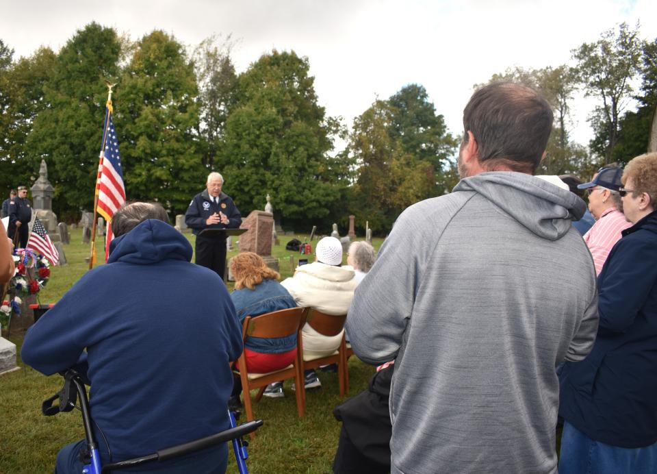 At least 20 people were in attendance Saturday for a monument dedication in Weston Village Cemetery that remembered the sacrifices made by all veterans who have served in the United States armed forces in war and peace time since the Revolutionary War.
