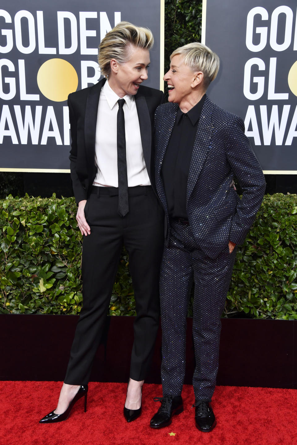 Portia de Rossi and Ellen DeGeneres attend the 77th Annual Golden Globe Awards at The Beverly Hilton Hotel on January 05, 2020 in Beverly Hills, 