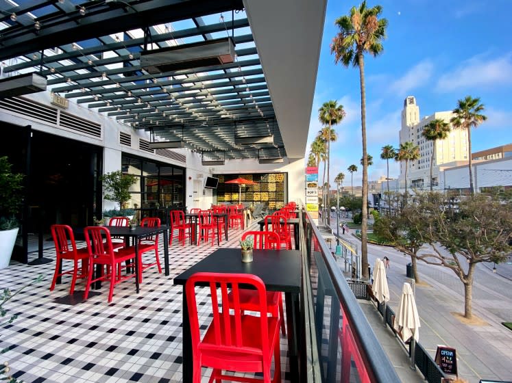 The outdoor patio at Tidbits by Dialogue" in Santa Monica, CA.