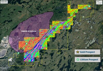 Figure 5 : Compilation and Review of Historical Data – Lithium and Gold targets based on new interpretation from historical magnetic survey (CNW Group/Comet Lithium Corp.)