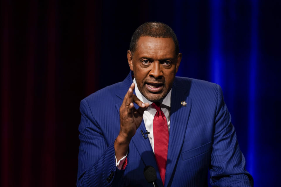 Vernon Jones participates in Georgia's 10th Congressional District republican primary election runoff debates on Monday, June 6, 2022, in Atlanta. (AP Photo/Brynn Anderson)