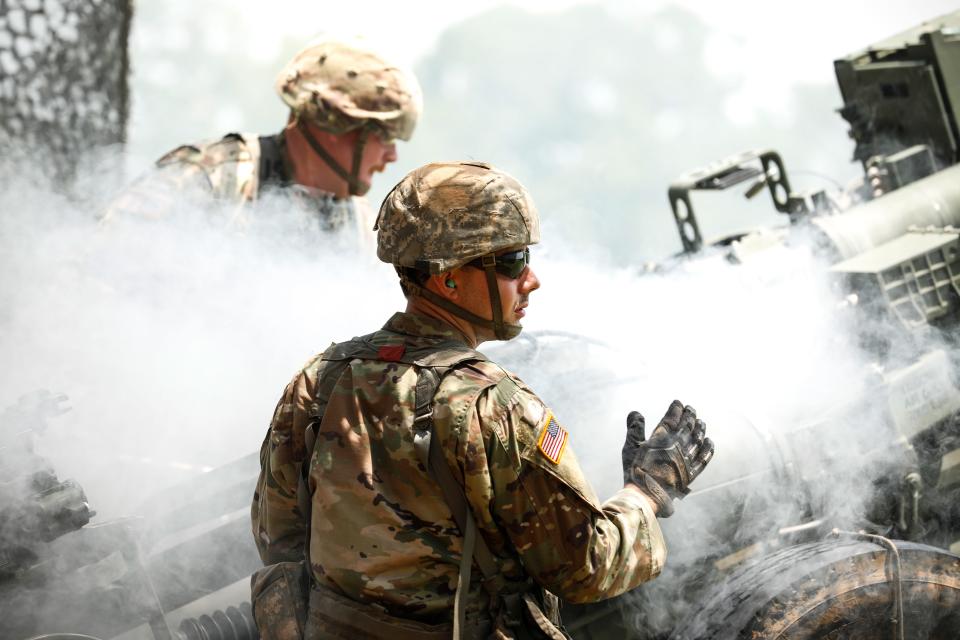 Arkansas National Guard soldiers from Charlie Battery of 1st Battalion, 206th Field Artillery Regiment conduct training with the M777 Howitzer during Annual Training on Fort Chaffee June 11, 2022.