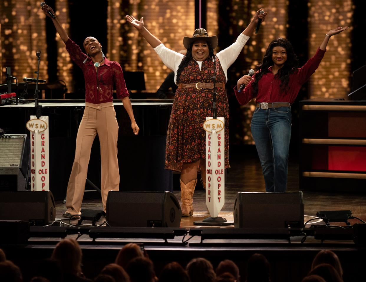 Chapel Hart performs during the Opry NextStage Live concert hosted by Lainey Wilson at the Grand Ole Opry in Nashville, Tenn., Wednesday, Dec. 6, 2023.