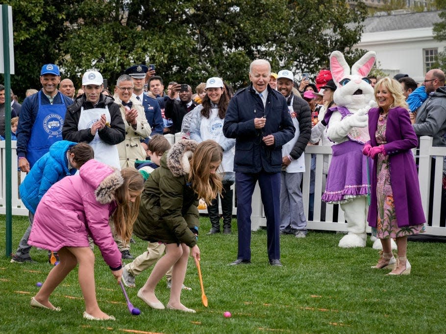 President Joe Biden and first lady Jill Biden at the 2022 White House Easter Egg Roll