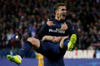 Football Soccer - Atletico Madrid v FC Barcelona - UEFA Champions League Quarter Final Second Leg - Vicente Calderon Stadium - 13/4/16 Atletico's Antoine Griezmann celebrates scoring their first goal Reuters / Sergio Perez Livepic