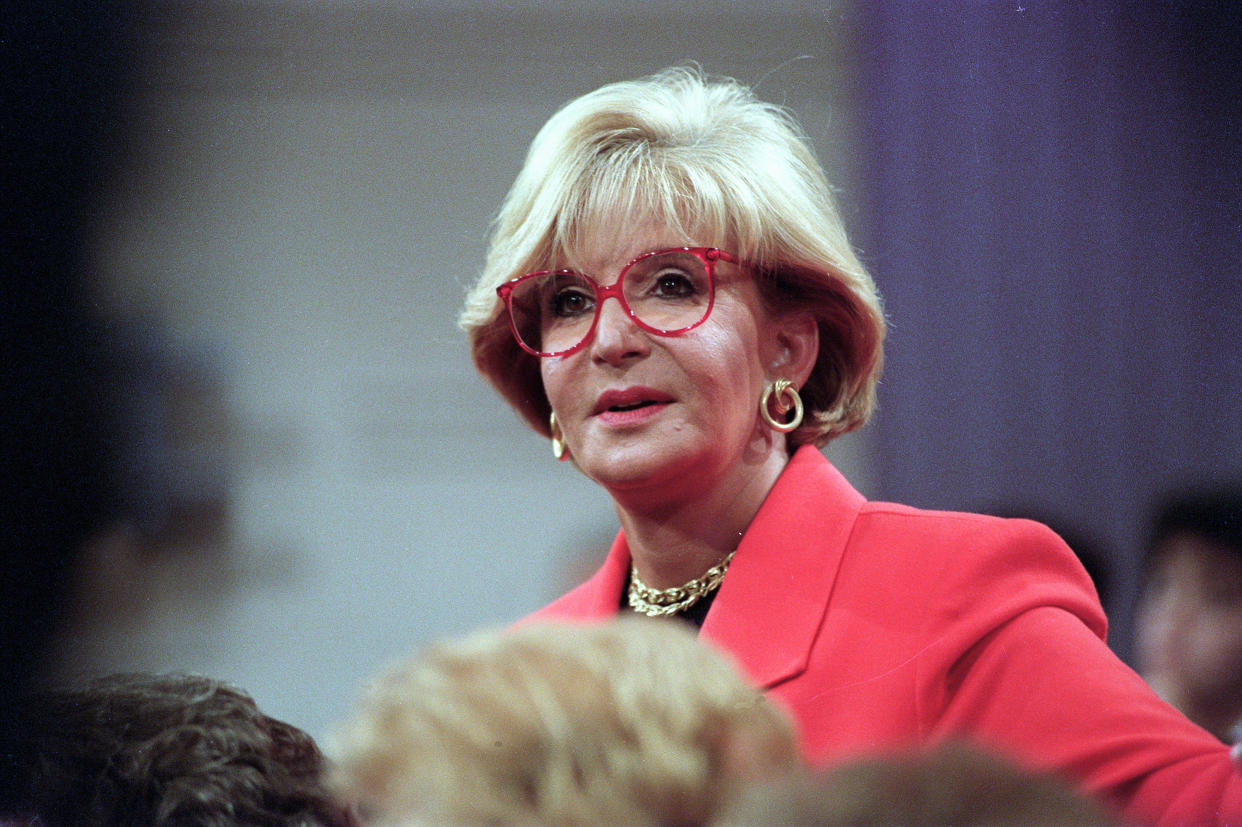 Daytime talk show host Sally Jessy Raphael is shown during taping of her show in a New York City studio in this undated photo.  (AP Photo/Richard Drew)