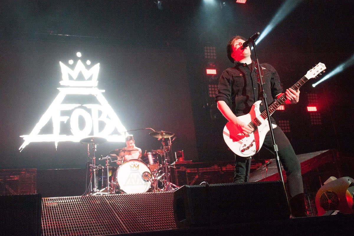 Patrick Stump and Andy Hurley performing at Wembley  (Justin Ng / Music Pics / REX )