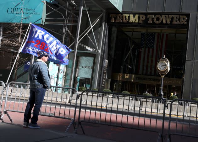 Former President Donald Trump's supporter stands in front of Trump Tower in New York on March 7, 2021. (Photo: Caitlin Ochs via Reuters)