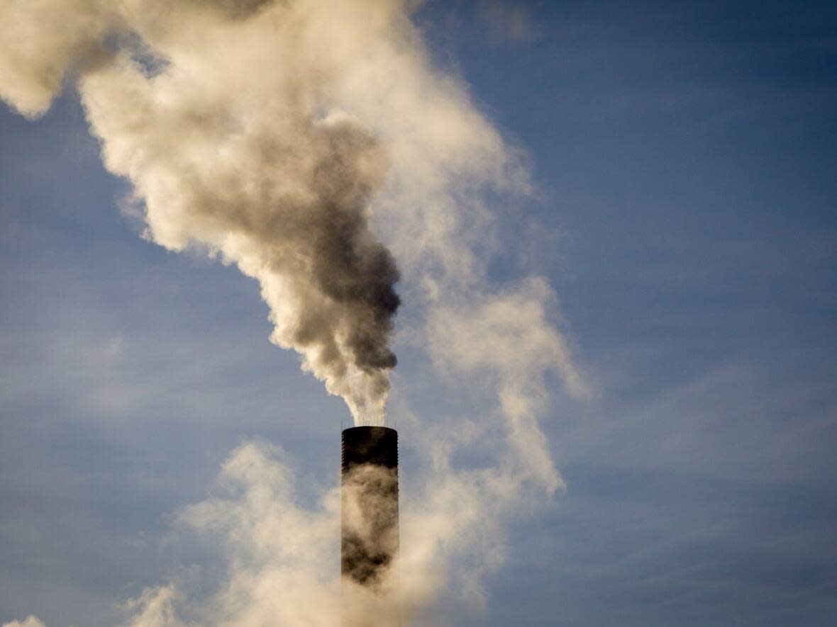 A Teck smokestack in Trail, B.C., emits white smoke in this file photo. N.W.T. MLAs passed the Bill 60 in the legislature Wednesday night, two days before the federal backstop would have kicked in. Nine MLAs voted in favour of the bill and eight opposed.  (Darryl Dyck/Canadian Press - image credit)