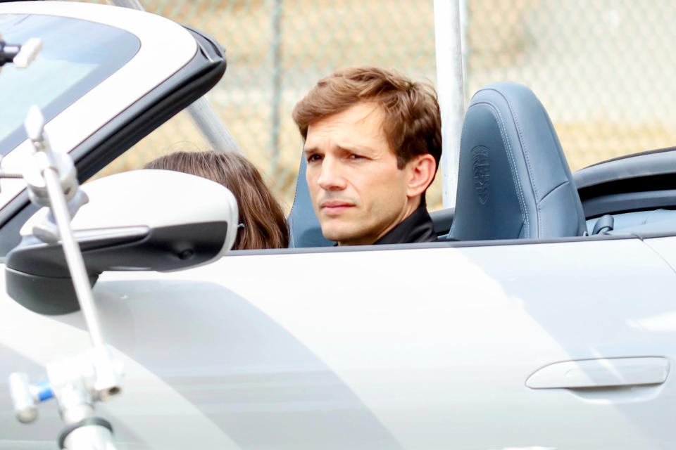 <p>Ashton Kutcher films scenes for the new Netflix romantic comedy<em> Your Place or Mine</em> on Oct. 11 in L.A.</p>