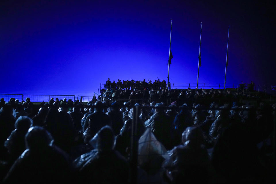 Australian and New Zealand soldiers along with people attend the Dawn Service ceremony at the Anzac Cove beach, the site of the April 25, 1915, World War I landing of the ANZACs (Australian and New Zealand Army Corps) on the Gallipoli peninsula, Turkey, early Tuesday, April 25, 2023. During the 108th Anniversary of Anzac Day, people from Australia and New Zealand joined Turkish and other nations' dignitaries at the former World War I battlefields for a dawn service Tuesday to remember troops that fought during the Gallipoli campaign between British-led forces against the Ottoman Empire army. (AP Photo/Emrah Gurel)