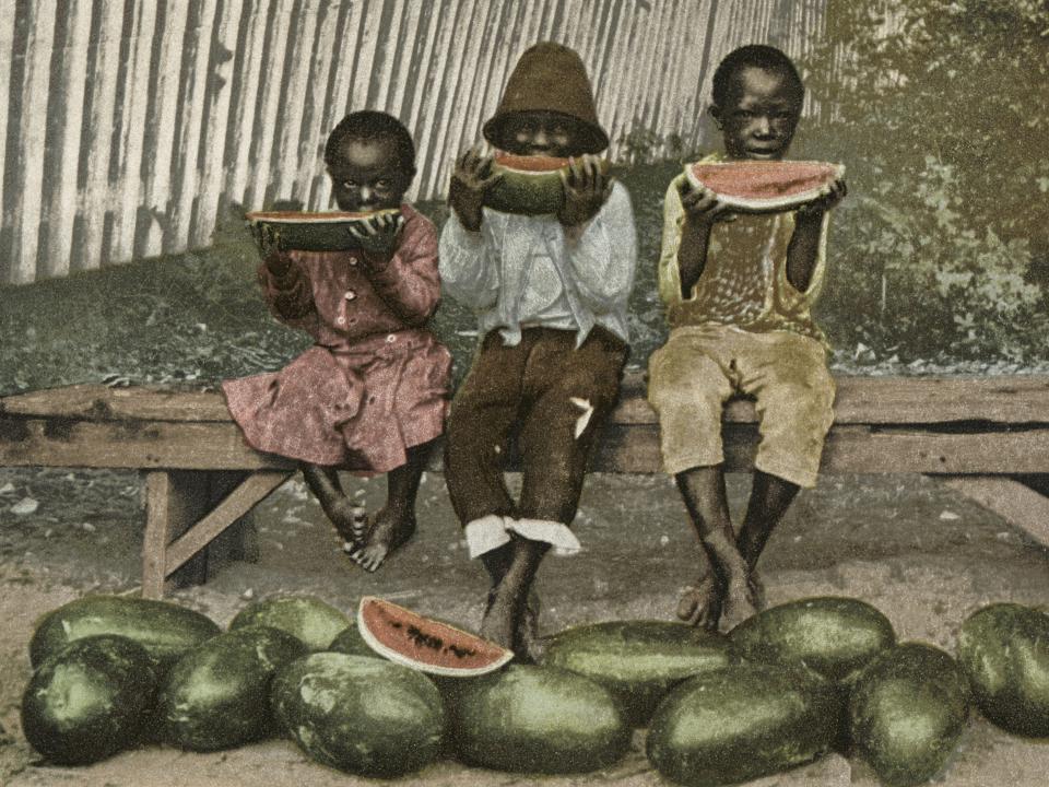 Children eating watermelon