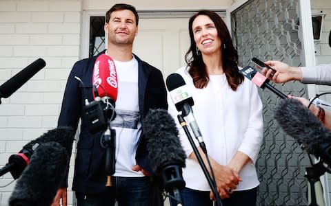 Prime Minister Jacinda Ardern and her partner Clarke Gayford - Credit: Hannah Peters /Getty