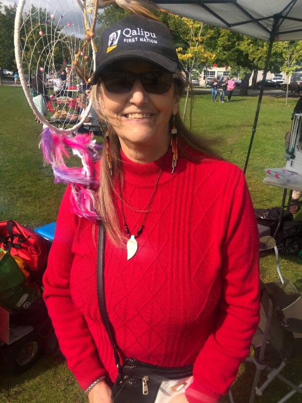 Marilyn Matthews is a Mi'kmaw craftsperson from Corner Brook who sold her handmade jewelry at Wednesday's 10-year anniversary festival. (Colleen Connors/CBC  - image credit)