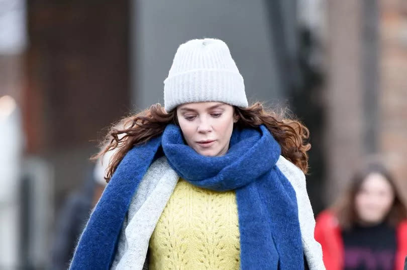 Anna Friel is pictured filming Butterfly in Castlefield. The Greater Manchester-raised actress depicted a mother who travelled abroad to obtain puberty blockers in the 2018, ITV drama -Credit: Mark Campbell/MCPIX