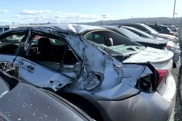 Damage from plane wheel at San Francisco International Airport on March 7, 2024