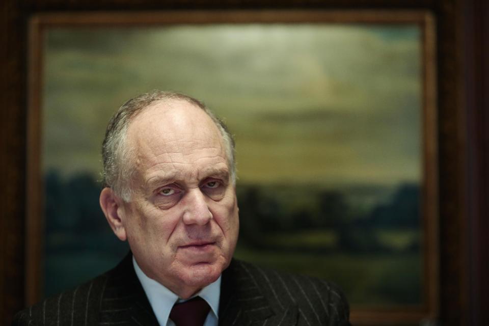 The president of the World Jewish Congress Ronald Lauder poses in a hotel room prior to an interview with The Associated Press in Berlin, Thursday, Jan. 30, 2014. Lauder says Germany must make a stronger effort to identify and return thousands of looted art pieces the Nazis took from the Jews. He told The Associated Press on Thursday that Nazi-looted art still hangs in German museums, government offices and private collections. Lauder says the country’s legislation needs to be changed in order to facilitate its return. (AP Photo/Markus Schreiber)