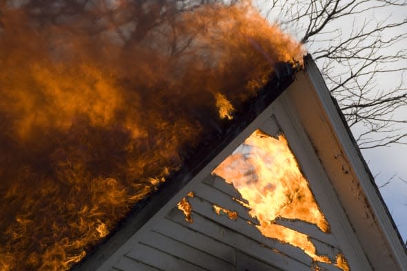 Fire at the Newton Fire Department Training House.