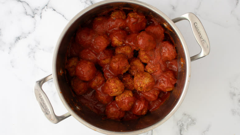 pot of meatballs in red sauce