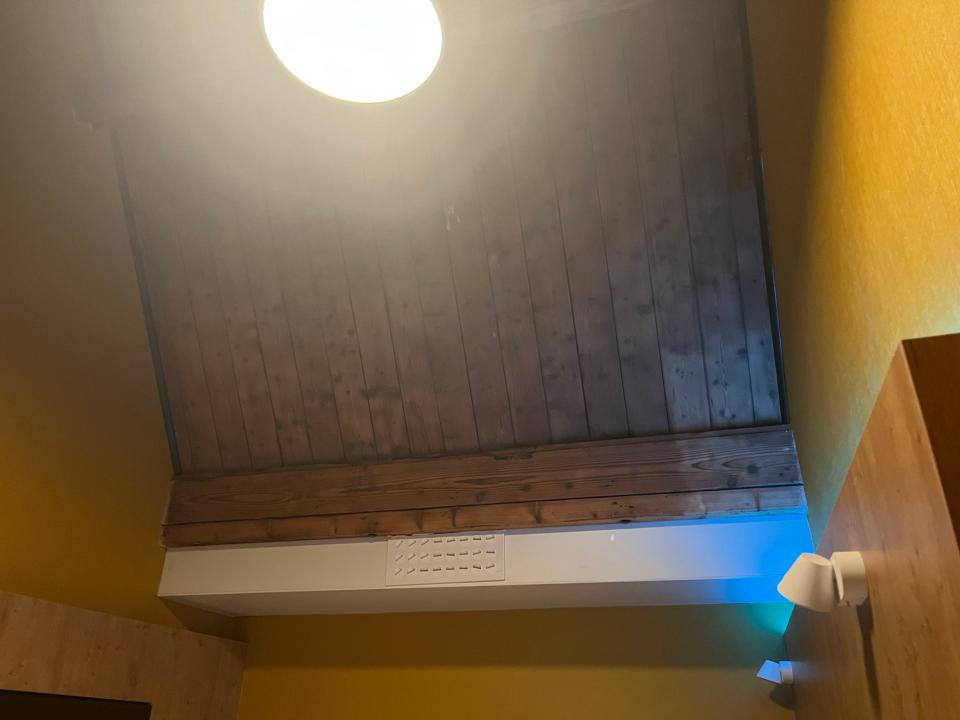 Wood panelled ceiling of a hotel