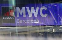 Logo of MWC20 (Mobile World Congress) is pictured in Barcelona