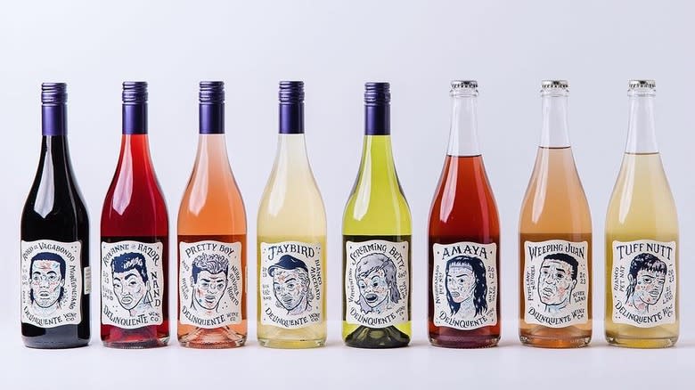 lineup wine bottles with faces