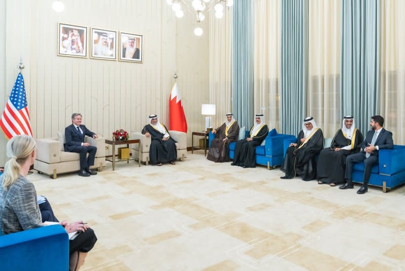 U.S. Secretary of State Antony Blinken meets with Bahrain's leaders on Friday. Photo by Bahrain News Agency