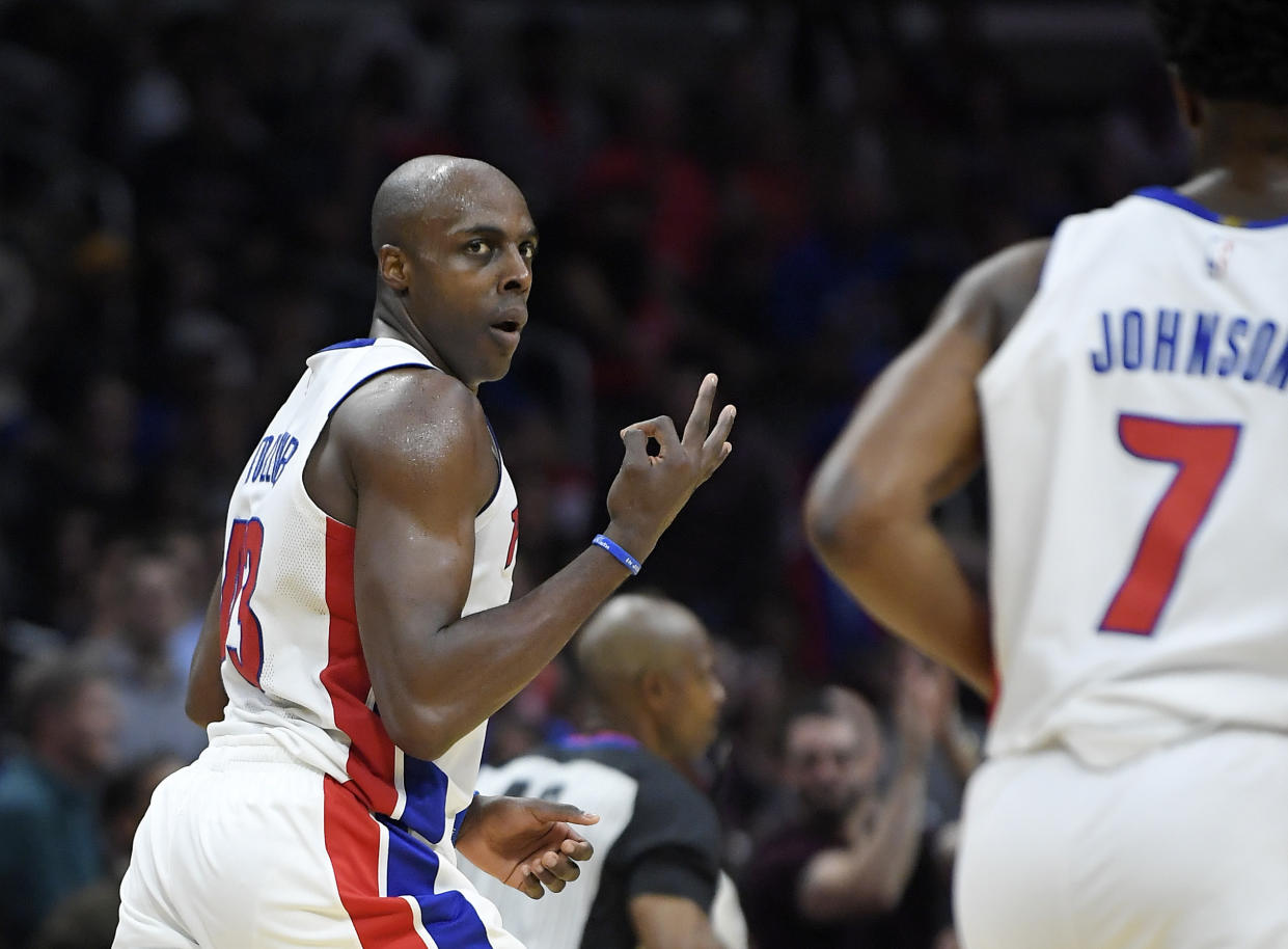 Detroit Pistons forward Anthony Tolliver lent the cleanup crew a hand on Saturday. (AP file photo)