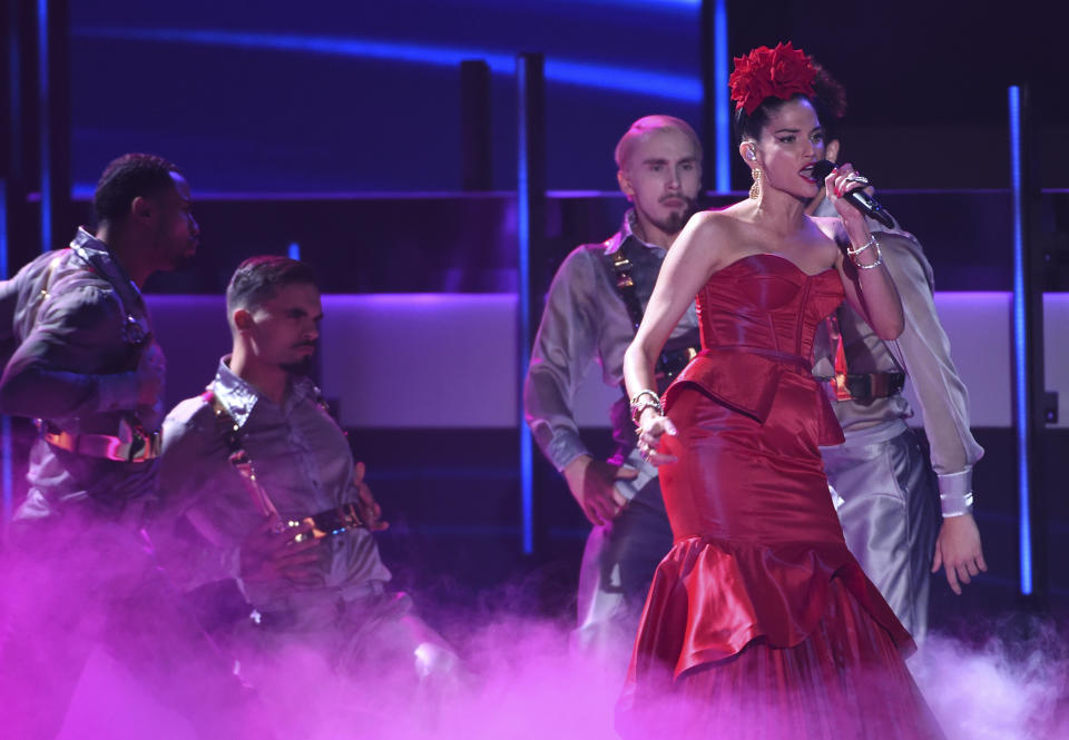 Natalia Jimenez performs at the 20th Latin Grammy Awards on Thursday, Nov. 14, 2019, at the MGM Grand Garden Arena in Las Vegas. (AP Photo/Chris Pizzello)