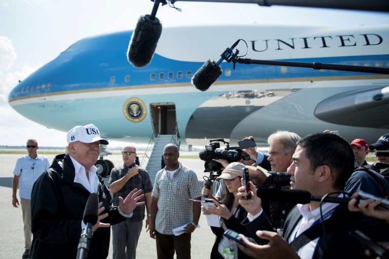 US President Donald Trump answers reporters' questions on DACA upon his arrival in Fort Myers, Florida