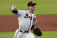 Atlanta Braves starting pitcher Charlie Morton works against the St. Louis Cardinals batter during the seventh inning of a baseball game Thursday, June 17, 2021, in Atlanta. Morton took a no-hitter into the seventh inning. (AP Photo/John Bazemore)