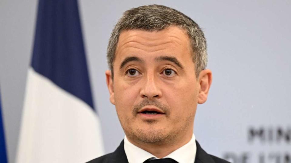 France's Interior Minister Gerald Darmanin addresses his New Year wishes to the ministry agents in Paris, on January 25, 2023. (Photo by Bertrand GUAY / AFP)