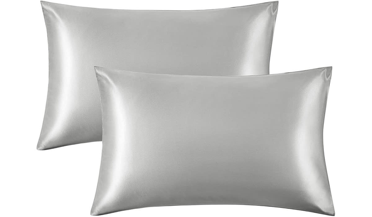 Two gray satin pillowcases