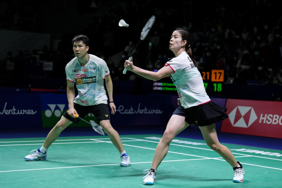 Malaysian mixed doubles pair Goh Soon Huat (left) and Shevon Jemie Lai in action. 